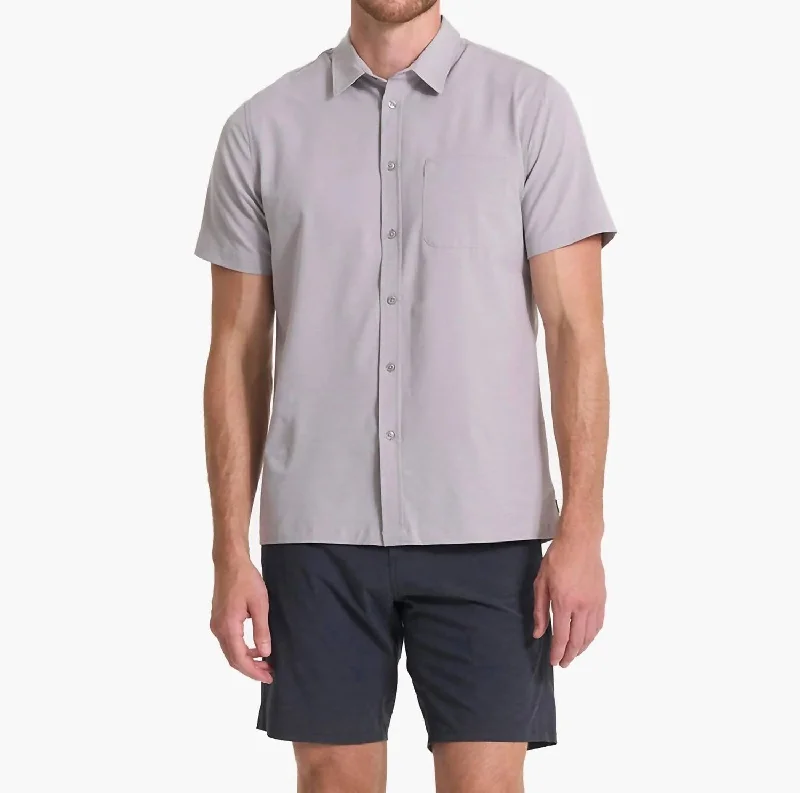 Men's Short Sleeve Bridge Button Down Shirt In Fog-- Denim Fabric Leather Fabric Suede Fabric