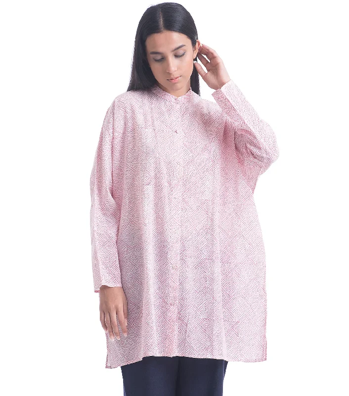 Pink Fine Cotton Shirt-- V-Neck T-Shirt Long Sleeve Cotton