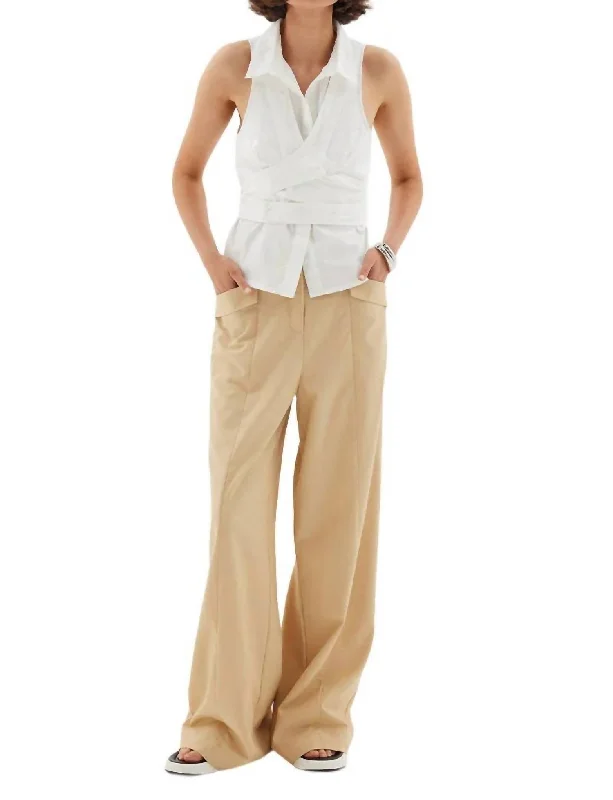 Afresh Sleeveless Shirt In White-- Collared Crew Neck Turtle Neck