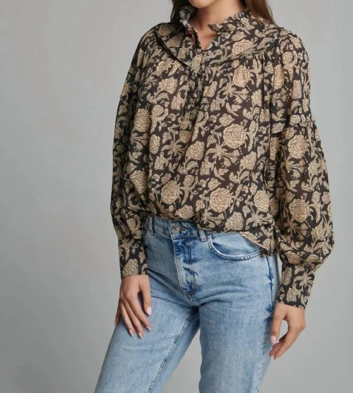 Camelia Shirt In Black Floral-- Modern Contemporary Chic