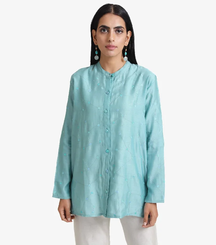 Skyblue embroidered chanderi shirt-- Satin Fabric Silk Fabric Chiffon Fabric