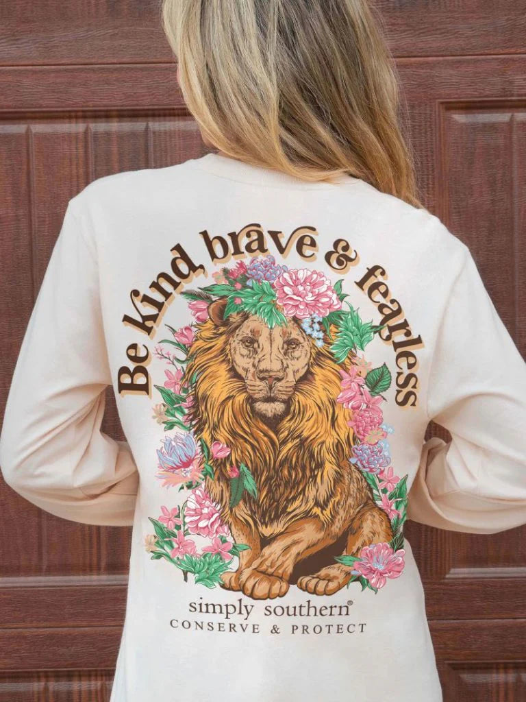 Simply Southern Be Brave Lion Tracker Long Sleeve Shirt-- Knit Fabric Woven Fabric Fleece Fabric Simply Southern Be Brave Lion Tracker Long Sleeve Shirt-- Knit Fabric Woven Fabric Fleece Fabric