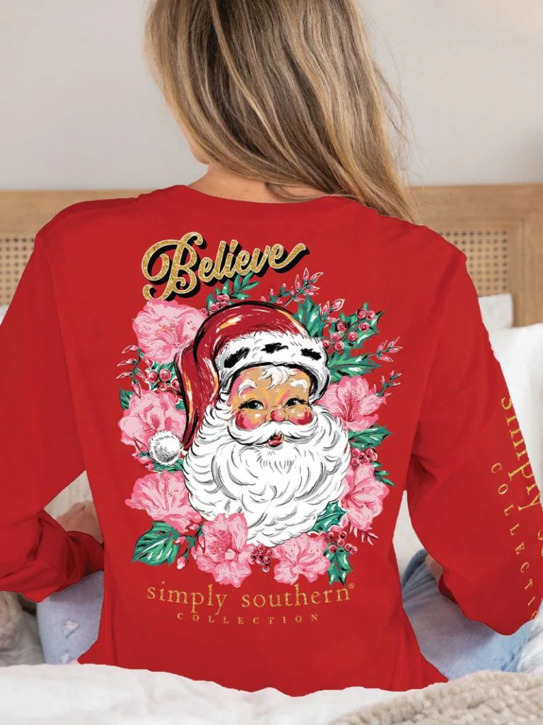 Simply Southern Floral Santa Long Sleeve Shirt-- Welt Pockets Slit Pockets Flap Pockets Simply Southern Floral Santa Long Sleeve Shirt-- Welt Pockets Slit Pockets Flap Pockets