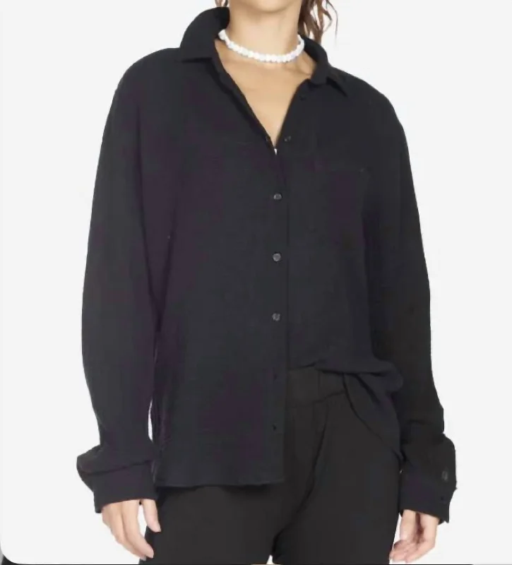 Hobart Collar Shirt In Black-- Zippered Buttoned Snapped