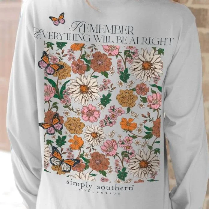 Simply Southern Everything Will Be Alright Butterfly & Floral Long Sleeve Shirt-- Front Pockets Side Pockets Patch Pockets Simply Southern Everything Will Be Alright Butterfly & Floral Long Sleeve Shirt-- Front Pockets Side Pockets Patch Pockets