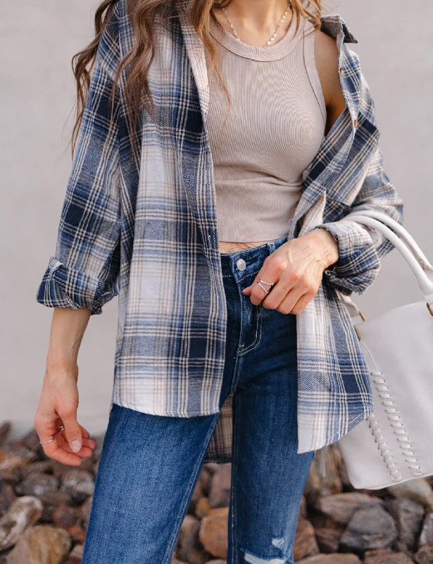 Mandy Plaid Collared Neck Long Sleeve Shirt-- Machine Wash Dry Clean Hand Wash
