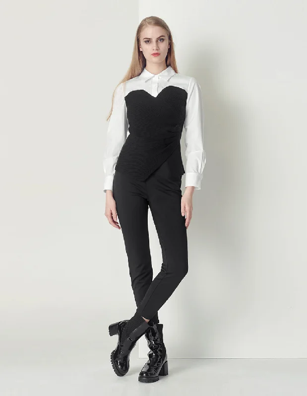 MARYLING Black and white hit color knitted shirt top-- Nylon Fabric Polyester Fabric Spandex Fabric MARYLING Black and white hit color knitted shirt top-- Nylon Fabric Polyester Fabric Spandex Fabric