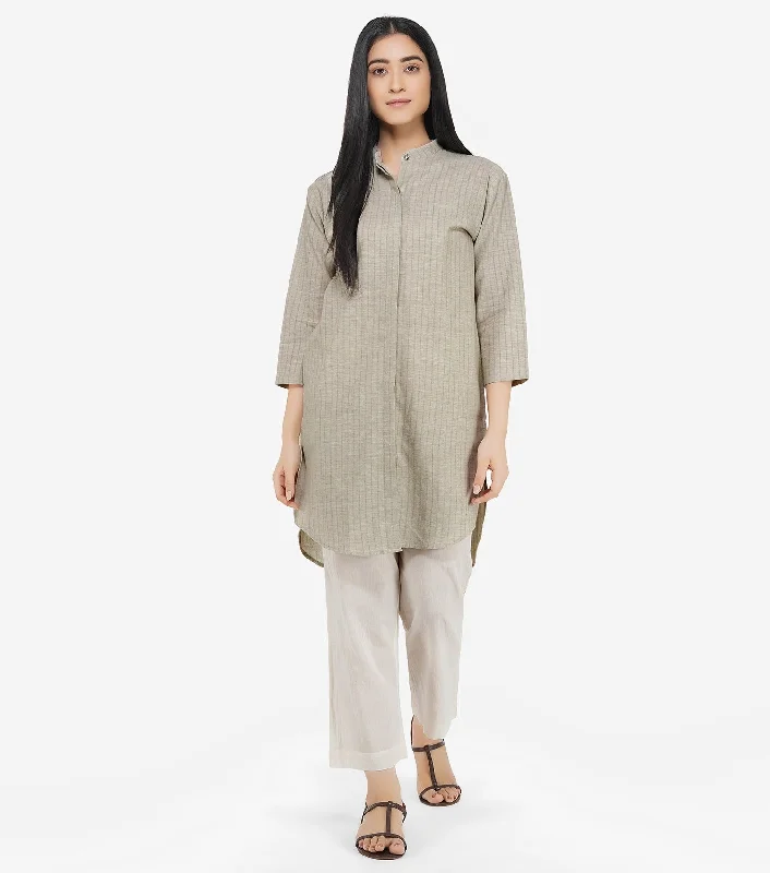 Beige khadi long shirt-- Silk Blend Satin Velvet