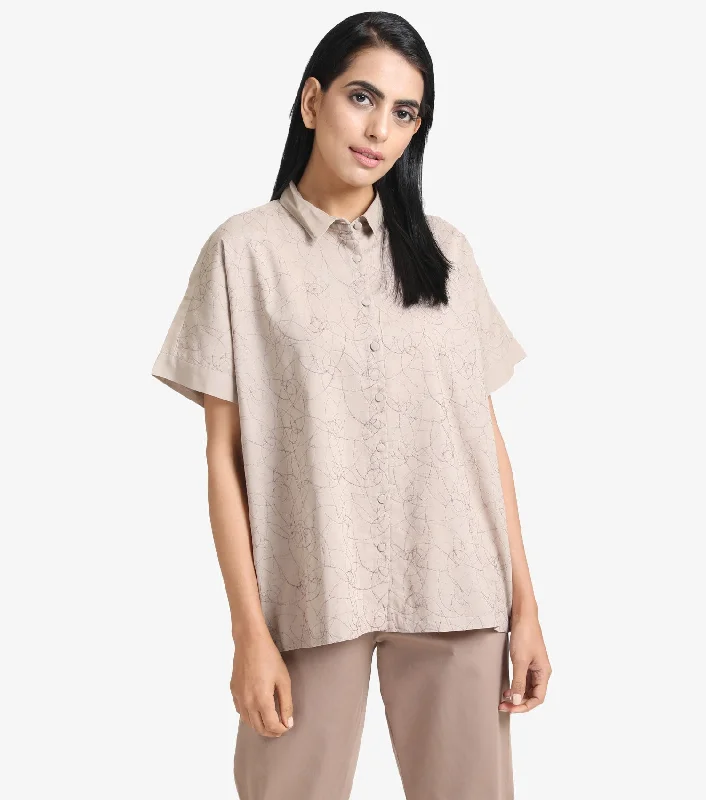 Beige Cotton Embroidered Shirt-- Mesh Fabric Canvas Fabric Denim Fabric