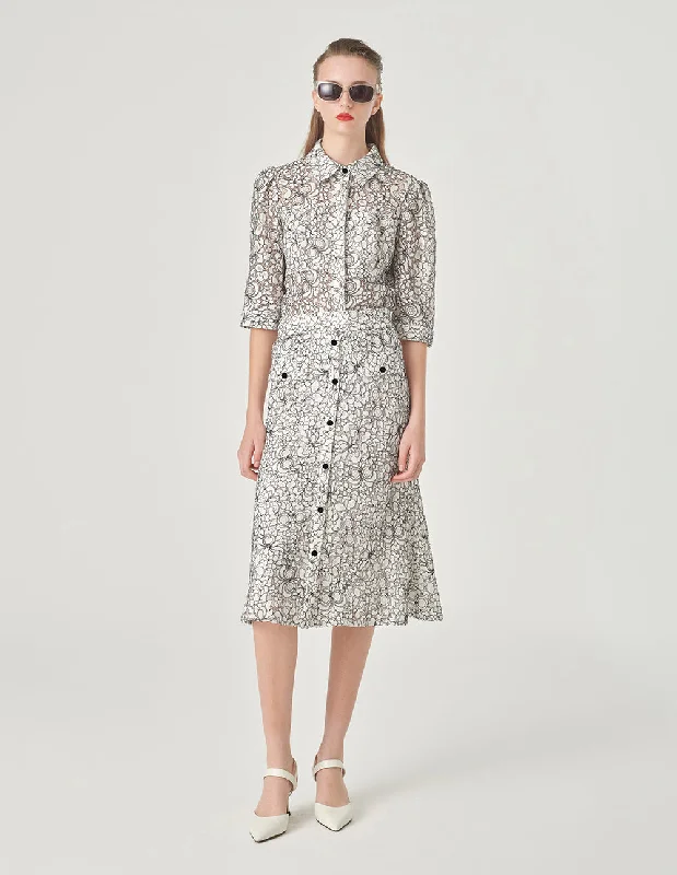 MARYLING Three-Quarter Sleeve Lace Shirt-- Ribbed Striped Patterned