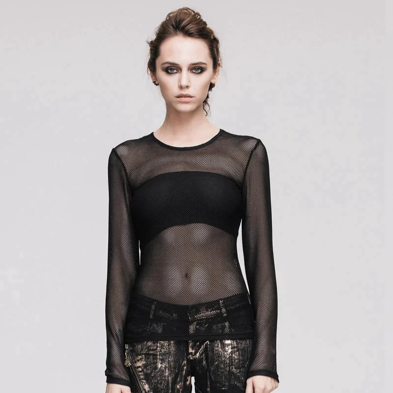 Women's Full Mesh Punk T-Shirt -- Basic T-Shirt Crew Neck Short Sleeve