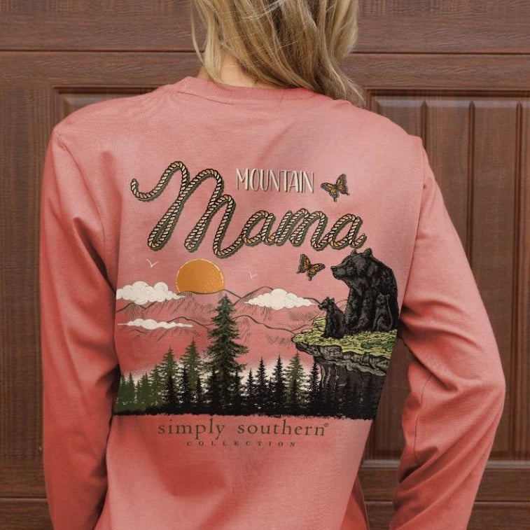Simply Southern Mountain Mama Long Sleeve Shirt-- Print Jacquard Patchwork
