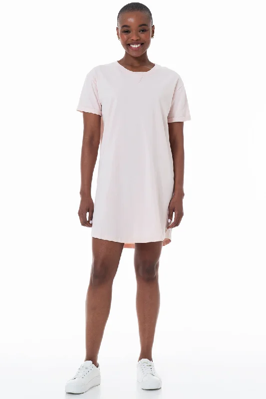 T-Shirt Dress _ 152112 _ Light Pink-- Front Pockets Side Pockets Patch Pockets