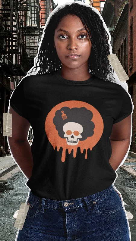 AfroFuturisticFrightNightFunkstication Women's T-Shirt - Skull 1-- Beaded Sequined Faux Fur AfroFuturisticFrightNightFunkstication Women's T-Shirt - Skull 1-- Beaded Sequined Faux Fur