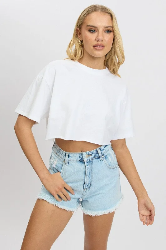 White T Shirt Short sleeve Crew Neck-- Terry Blend Velvet Blend Canvas Blend