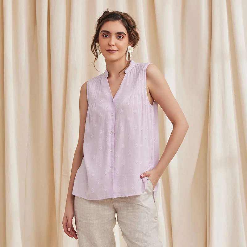 B77 Women's Casual Sleeveless Organic Cotton Shirt-- Print Jacquard Patchwork