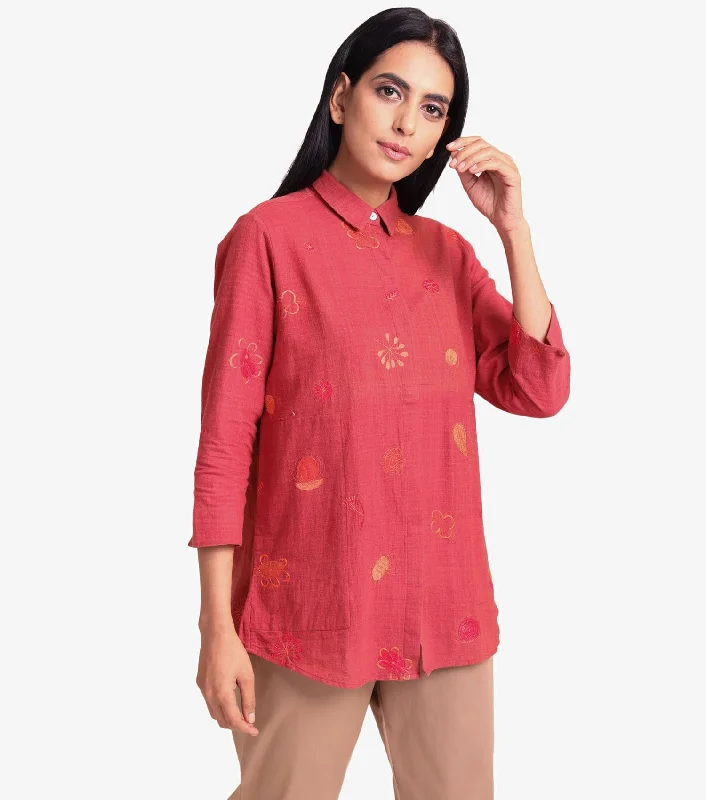 Pink patchwork khadi shirt-- Nylon Fabric Polyester Fabric Spandex Fabric