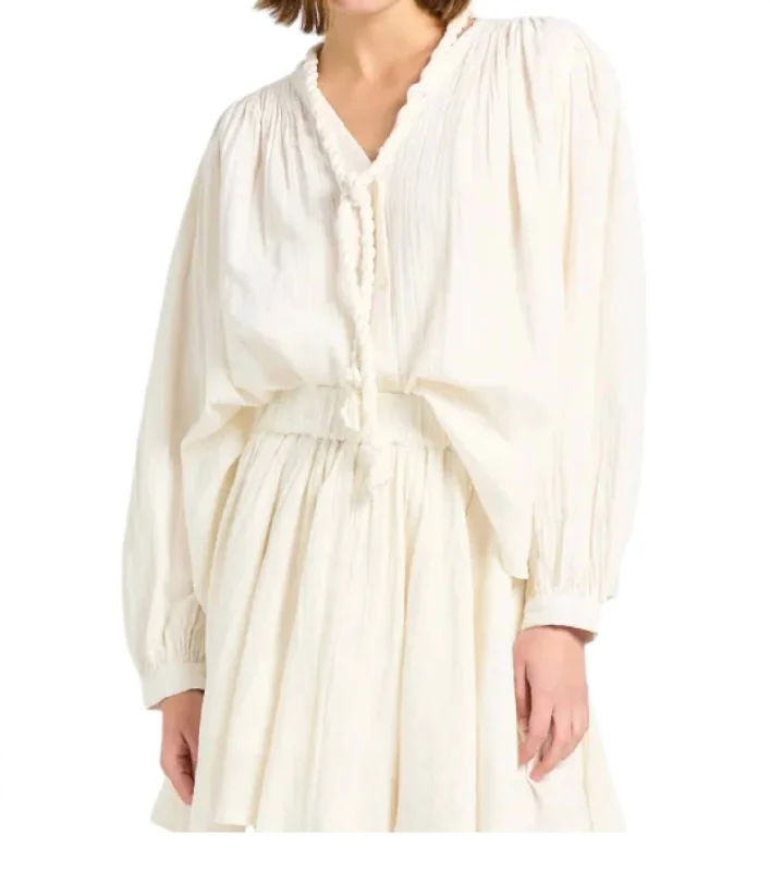 Chica Long-Sleeved Shirt In Off White-- Lace Blend Ribbed Blend Corduroy Blend