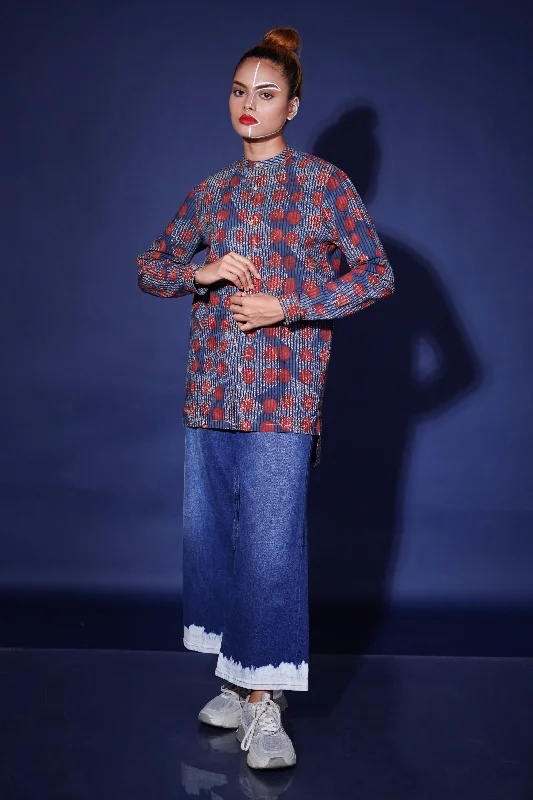Hand block printed Allover reliable shirt for women-- Striped Floral Plaid