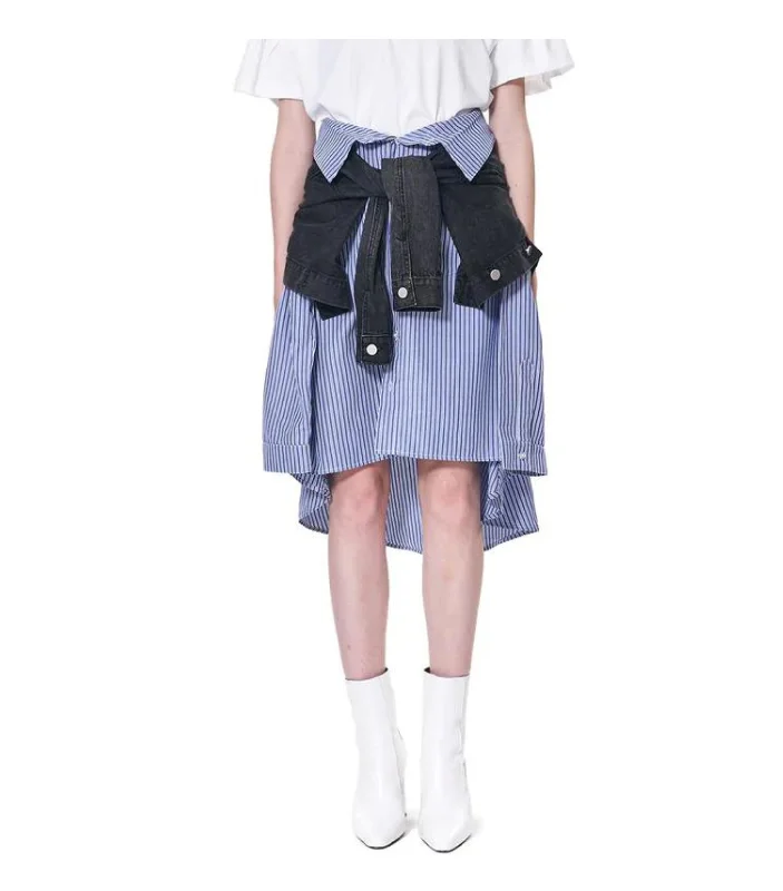 Shirt Sleeve Tie Waist Skirt-- Beaded Sequined Faux Fur