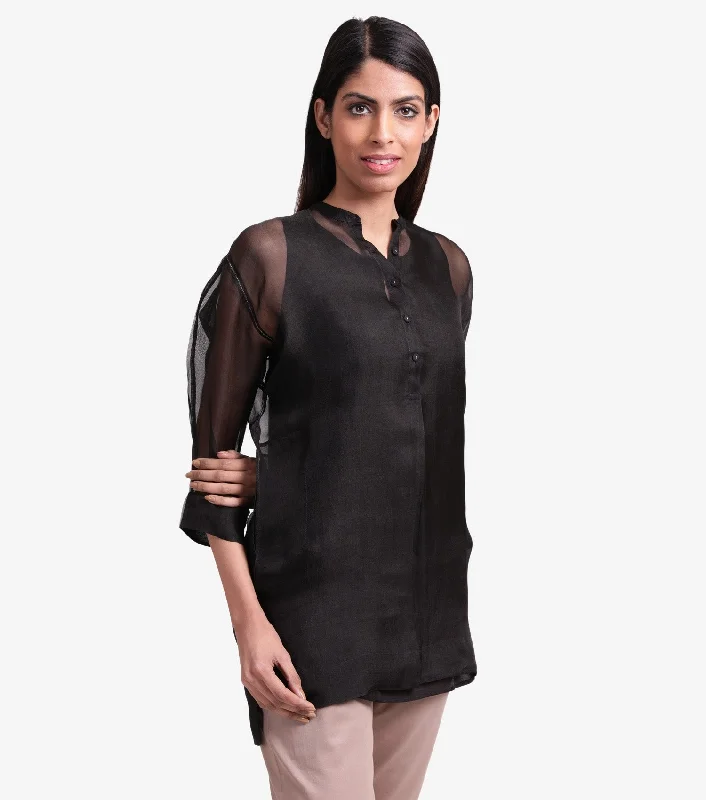 Black sheer organza shirt-- Spandex Blend Rayon Blend Denim Blend