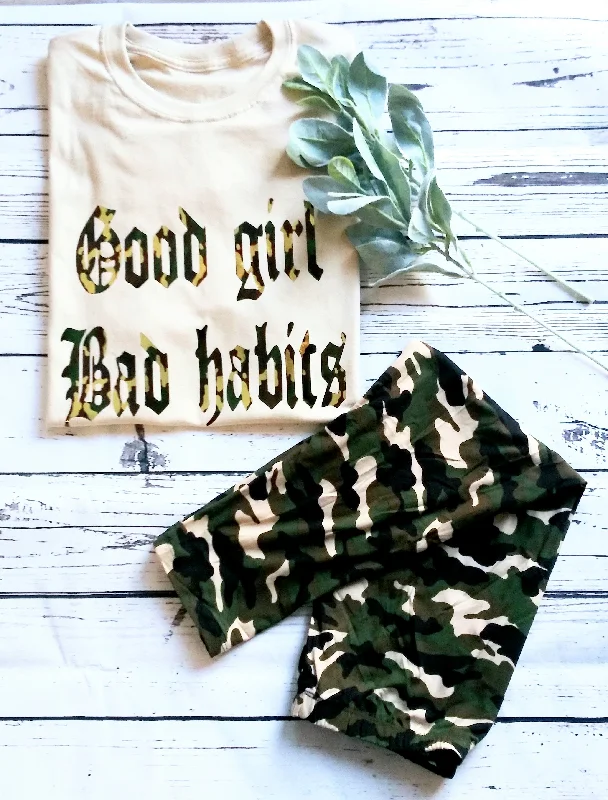 Good Girl Bad Habits T-shirt For Women-- Plaid T-Shirt Polka Dot Checkered