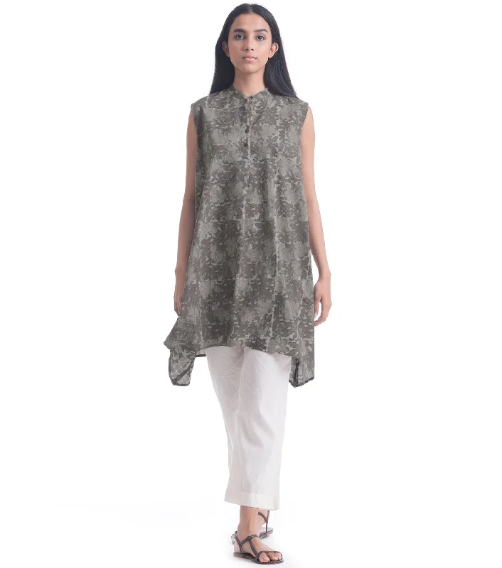 Grey printed cotton shirt-- Graphic T-Shirt Round Neck Polyester