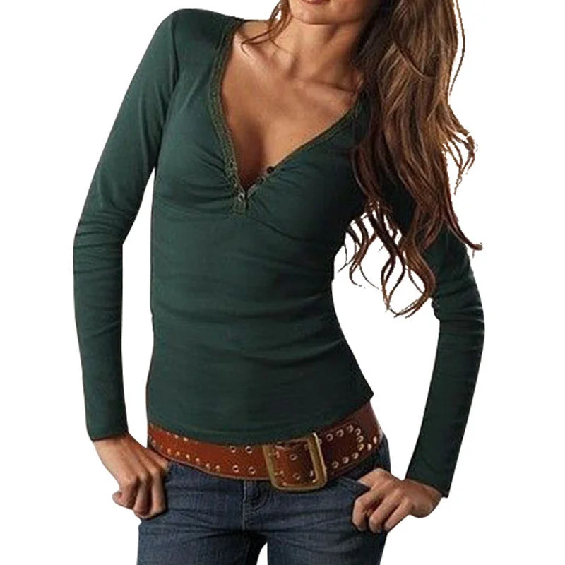 Fashion Women V Neck T Shirt Solid Slim Casual Long Sleeve Ladies Tee Top Womens Clothing-- Polka Dot Checkered Tartan Fashion Women V Neck T Shirt Solid Slim Casual Long Sleeve Ladies Tee Top Womens Clothing-- Polka Dot Checkered Tartan