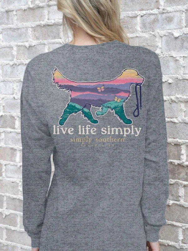Simply Southern Live Life Simply Dog Long Sleeve Shirt-- Spandex Blend Rayon Blend Denim Blend Simply Southern Live Life Simply Dog Long Sleeve Shirt-- Spandex Blend Rayon Blend Denim Blend