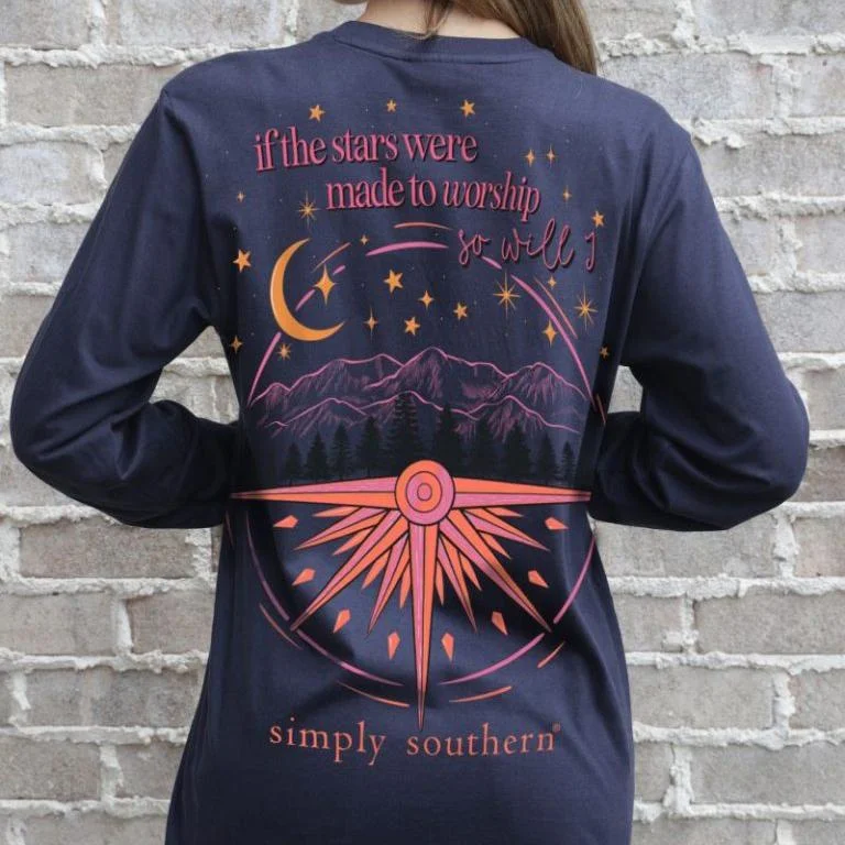 Simply Southern Mountain & Stars Worship Long Sleeve Shirt-- Collared Crew Neck Turtle Neck Simply Southern Mountain & Stars Worship Long Sleeve Shirt-- Collared Crew Neck Turtle Neck