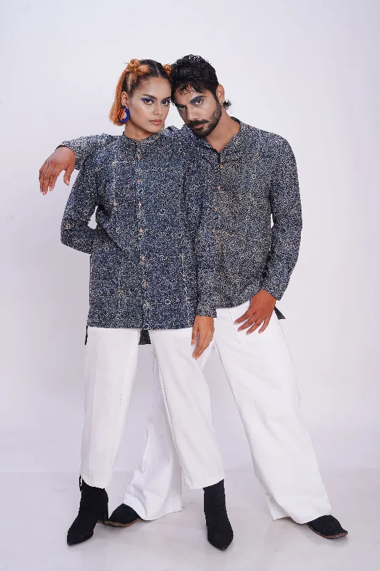 Hand block printed silver lining reliable shirt for women-- Denim Fabric Leather Fabric Suede Fabric Hand block printed silver lining reliable shirt for women-- Denim Fabric Leather Fabric Suede Fabric