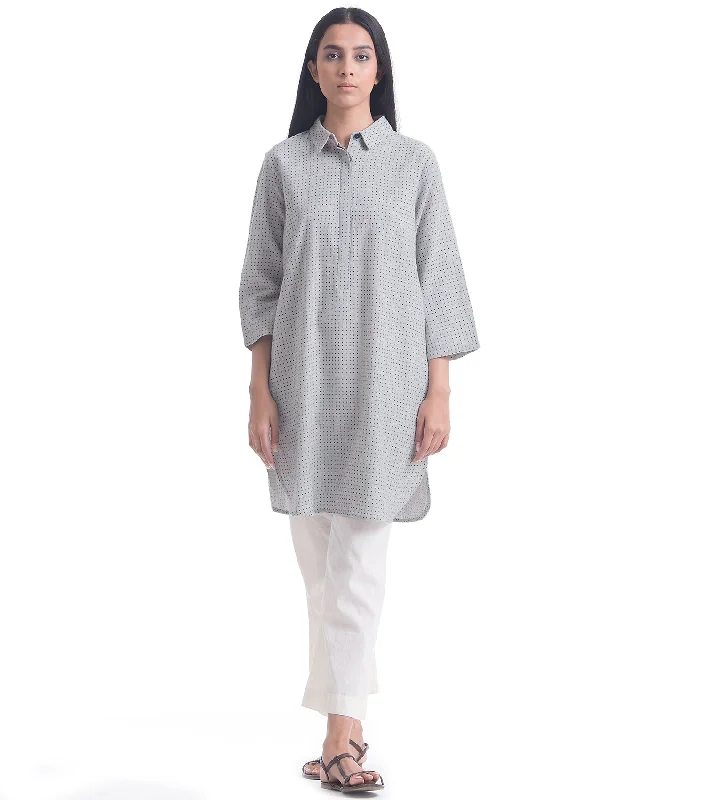 Grey Printed Khadi Shirt-- Anti-Pilling Machine Wash Handmade