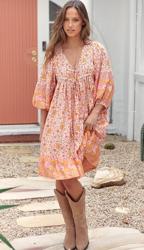 Leni Mini Dress - Pink/Orange Tunics Canvas sturdy