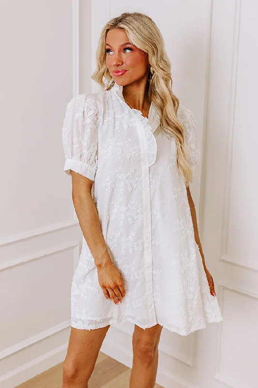 Sunday Brunch Embroidered Mini Dress in White Stylish Sweetheart Neck Mini Dress