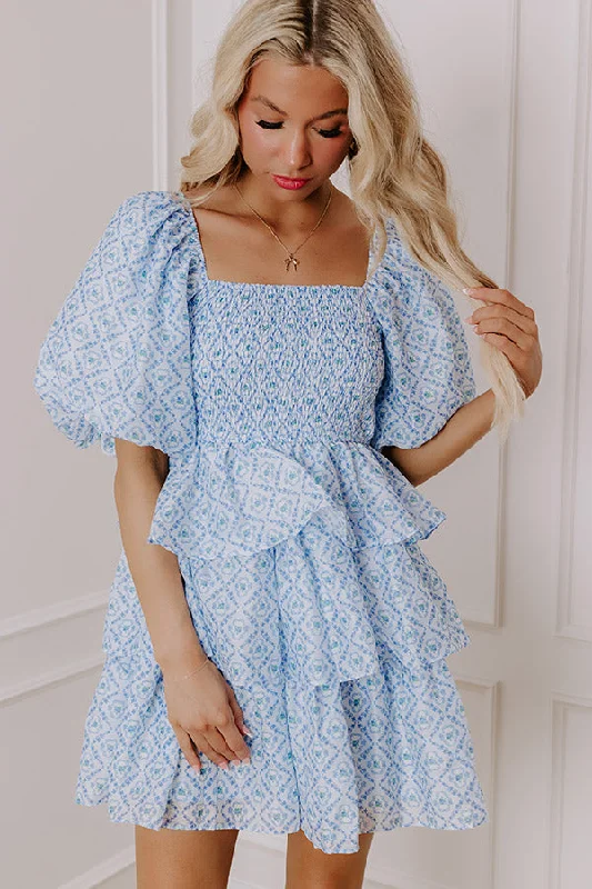 Affectionate Allure Tiered Mini Dress in Sky Blue Cozy Cotton Mini Dress