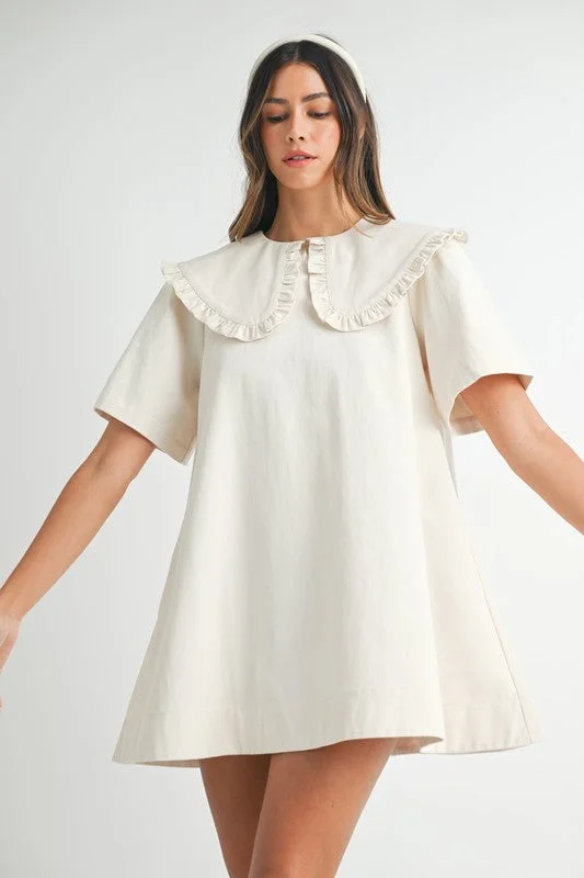 Peter Pan Collar Denim Mini Dress Classic Shift Mini Dress