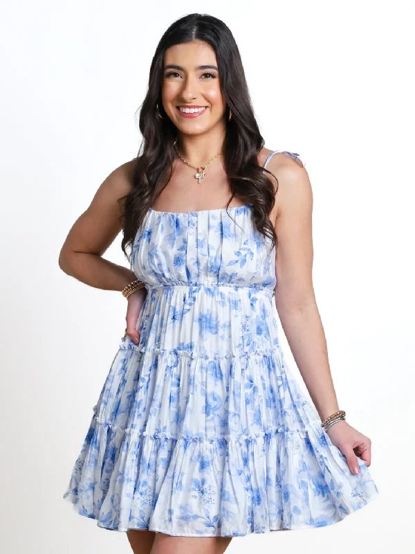 Picking Petals Print Tiered Mini Dress Chic Sleeveless Mini Dress