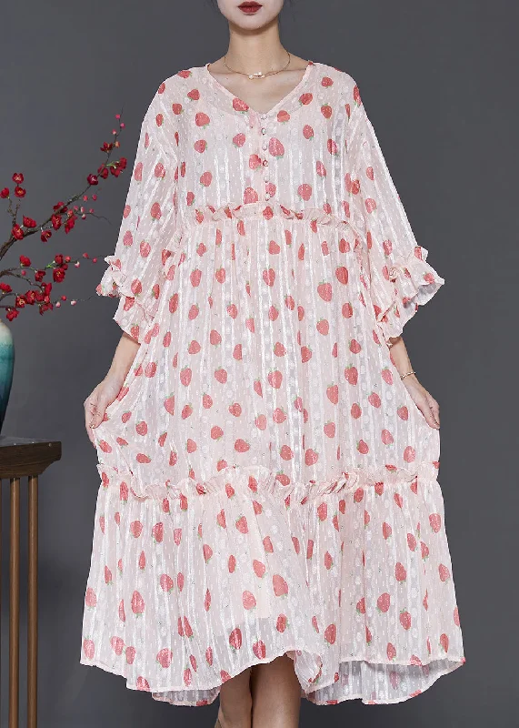 Fitted Pink Ruffled Print Chiffon Party Dress Two Piece Set Spring SD1069 Tunics Trendy modern