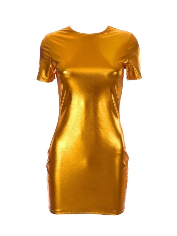 Golden Mini Dress Cozy Knitted Mini Dress