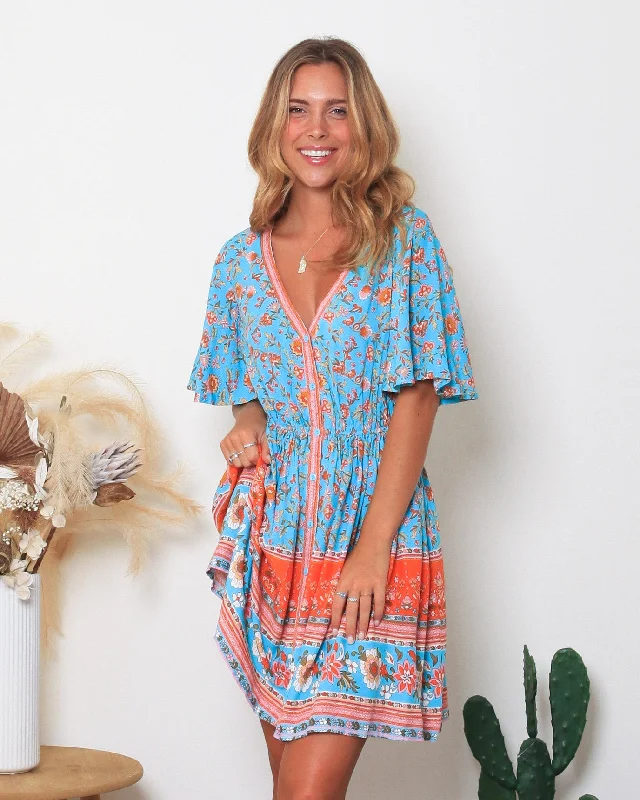 Beverly V-Neck Mini Dress Comfortable Zip-Up Mini Dress
