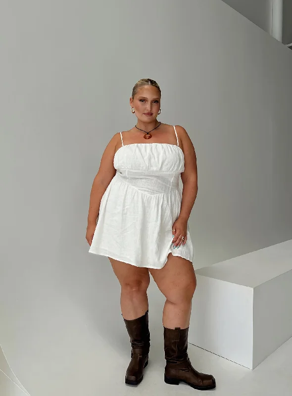Slow Dance Linen Blend Mini Dress White Curve Tunics Yoga stretchy