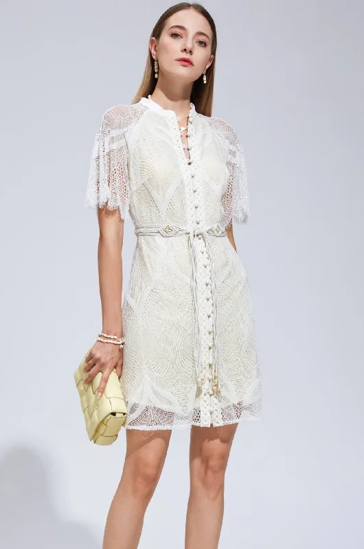 Ella Lace Mini Dress - White/Cream Tunics Formal black