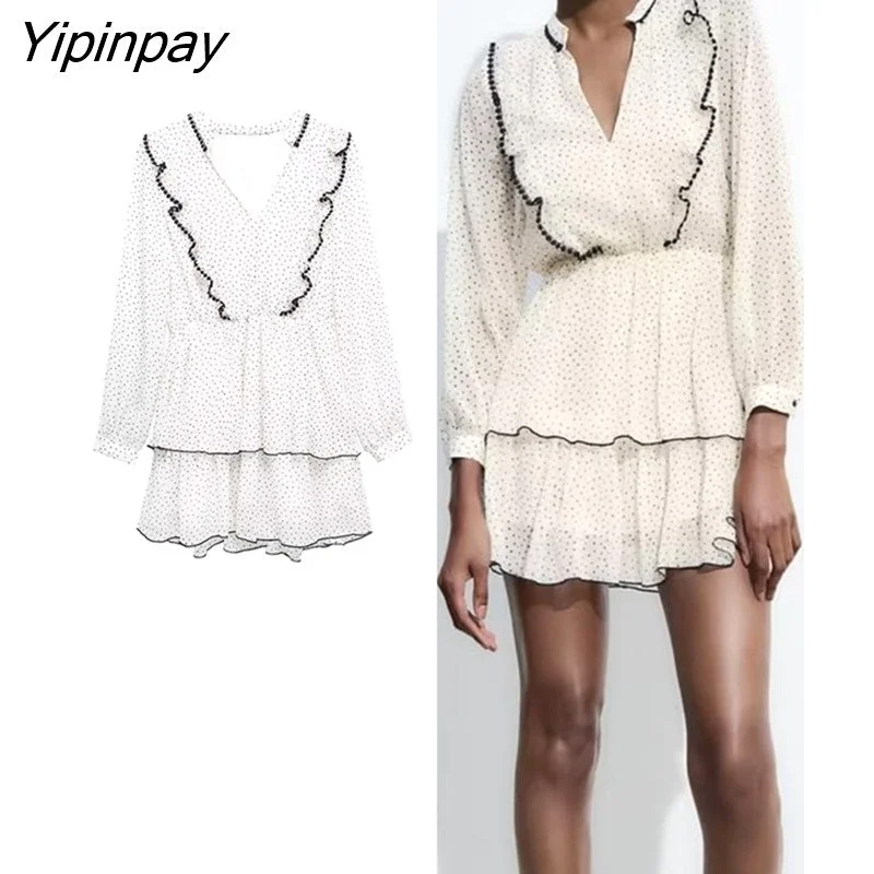 Yipinpay Thin Women Dot Printed Mini Dresses 2023 Summer Fashion V-neck Ruffles Dresses Sweet Long Sleeve A-line Vestidos Classic Striped Mini Dress Yipinpay Thin Women Dot Printed Mini Dresses 2023 Summer Fashion V-neck Ruffles Dresses Sweet Long Sleeve A-line Vestidos Classic Striped Mini Dress