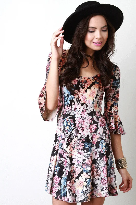 Open Back Velvet Mini Dress Stylish Short Sleeve Mini Dress
