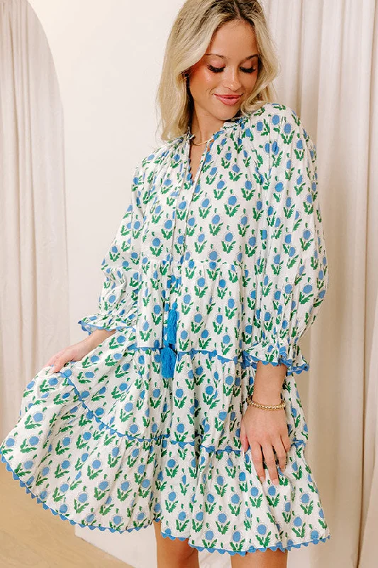 Playful Pursuits Floral Mini Dress in Sky Blue Stylish Sweetheart Neck Mini Dress