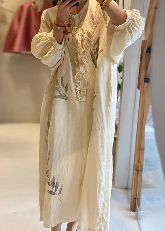 New Beige Ruffled Print Pockets Cotton Long Dress Spring CG1010 Halter Neckline Beach New Beige Ruffled Print Pockets Cotton Long Dress Spring CG1010 Halter Neckline Beach
