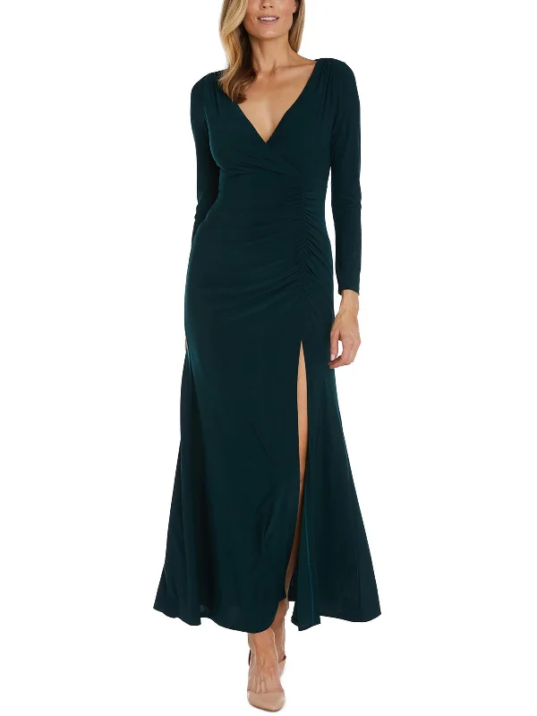 Womens Jersey Ruched Evening Dress Elegant Long Evening