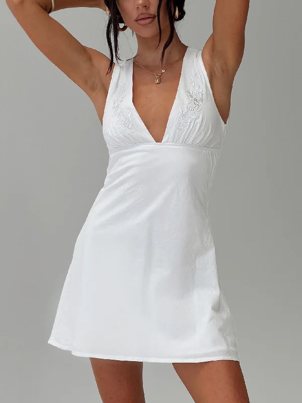 Abagail Embroidered Mini Dress White Tunics Office stylish
