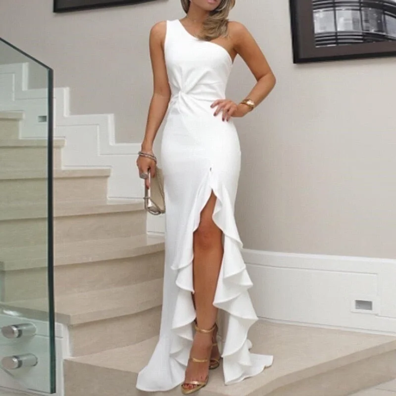 Zjkrl - Elegant One Shoulder Bandage Dress Sexy Sleeveless Bodycon Club Celebrity Evening Runway Party Long Outfits Women Dresses Tunics Review highly
