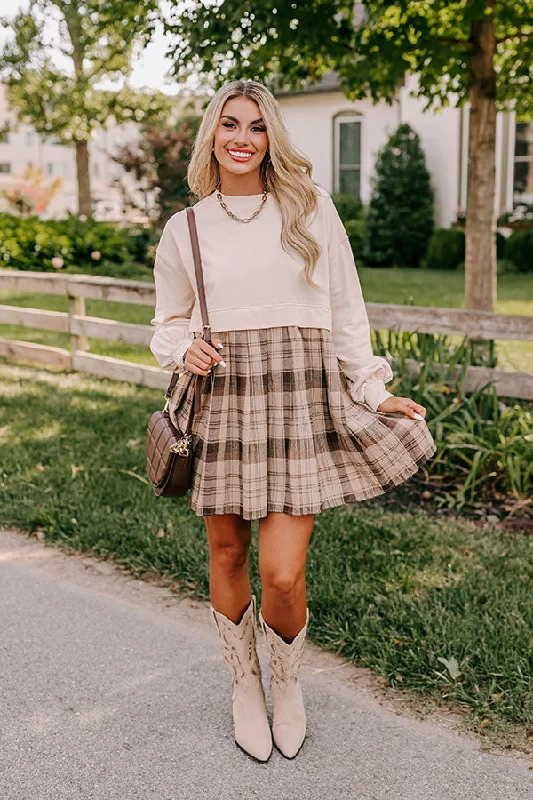 Fall Festivities Plaid Mini Dress in French Vanilla Comfortable Wrap Mini Dress